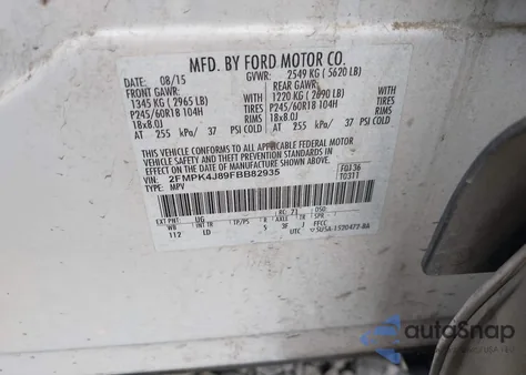 2015 Ford Edge Sel из США, поврежденный, VIN 2FMPK4J89FBB82935